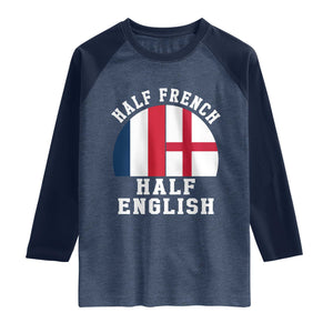 Half French Half English Split Flag Graphic Raglan Shirt Patriotic Anglo England France Dual Heritage DNA Ancestry TS02 Heather Denim Navy Print Your Wear