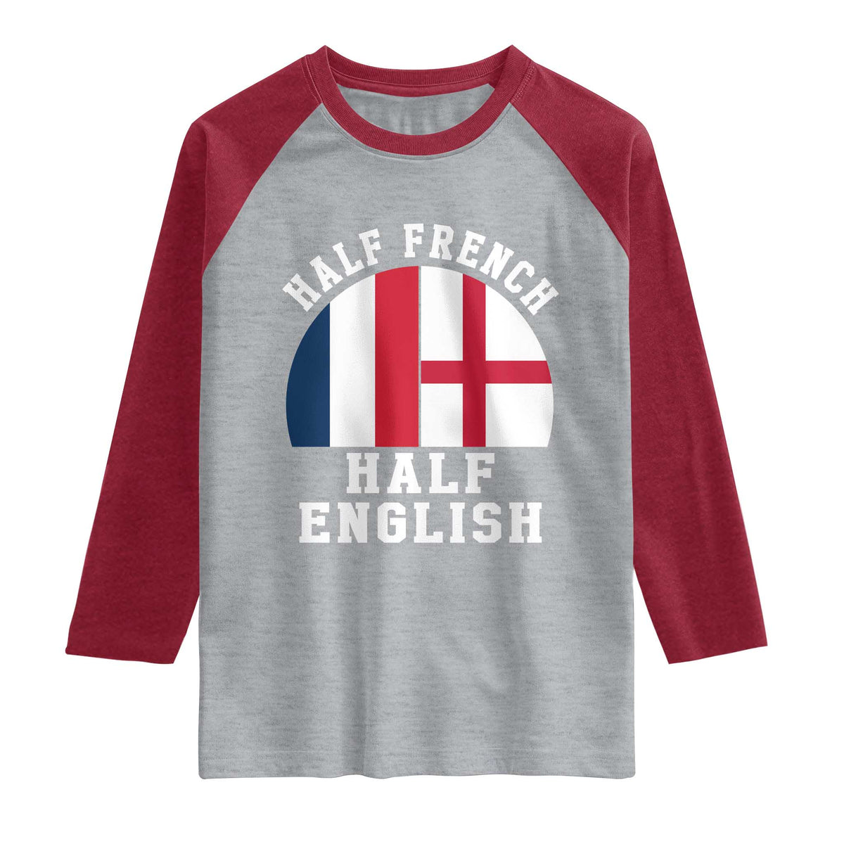 Half French Half English Split Flag Graphic Raglan Shirt Patriotic Anglo England France Dual Heritage DNA Ancestry TS02 Heather Gray Heather Red Print Your Wear