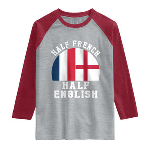 Half French Half English Split Flag Graphic Raglan Shirt Patriotic Anglo England France Dual Heritage DNA Ancestry TS02 Heather Gray Heather Red Print Your Wear