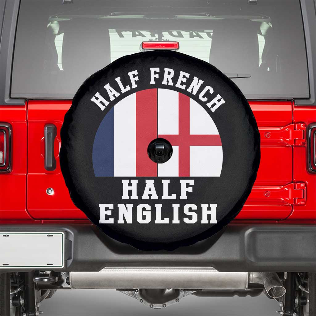 Half French Half English Split Flag Graphic Spare Tire Cover Patriotic Anglo England France Dual Heritage DNA Ancestry TS02 Black Print Your Wear