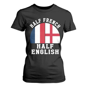 Half French Half English Split Flag Graphic T Shirt For Women Patriotic Anglo England France Dual Heritage DNA Ancestry
