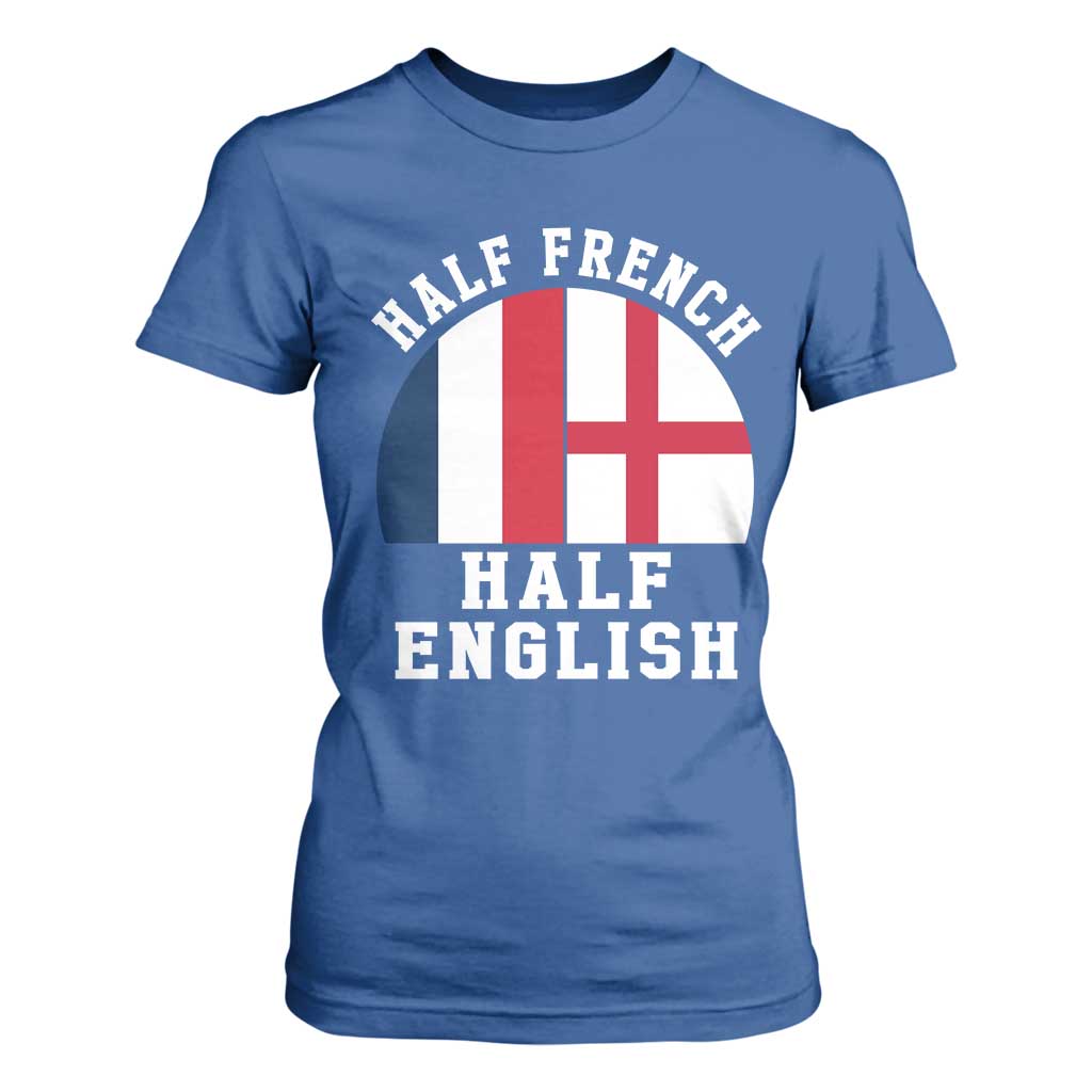 Half French Half English Split Flag Graphic T Shirt For Women Patriotic Anglo England France Dual Heritage DNA Ancestry