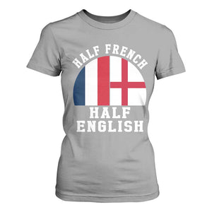 Half French Half English Split Flag Graphic T Shirt For Women Patriotic Anglo England France Dual Heritage DNA Ancestry