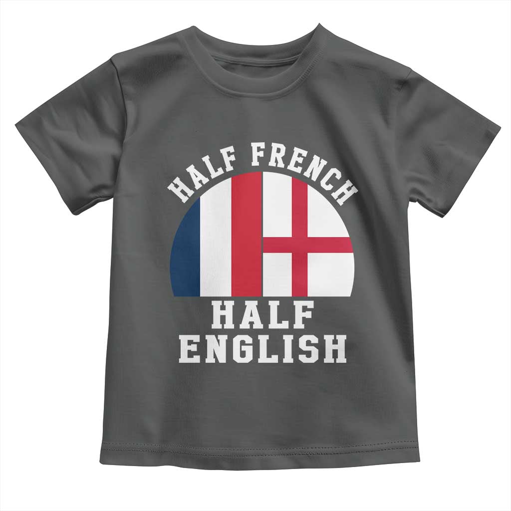 Half French Half English Split Flag Graphic Toddler T Shirt Patriotic Anglo England France Dual Heritage DNA Ancestry TS02 Dark Heather Print Your Wear