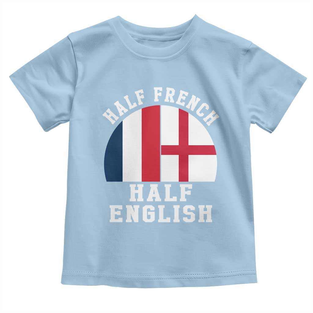 Half French Half English Split Flag Graphic Toddler T Shirt Patriotic Anglo England France Dual Heritage DNA Ancestry TS02 Light Blue Print Your Wear