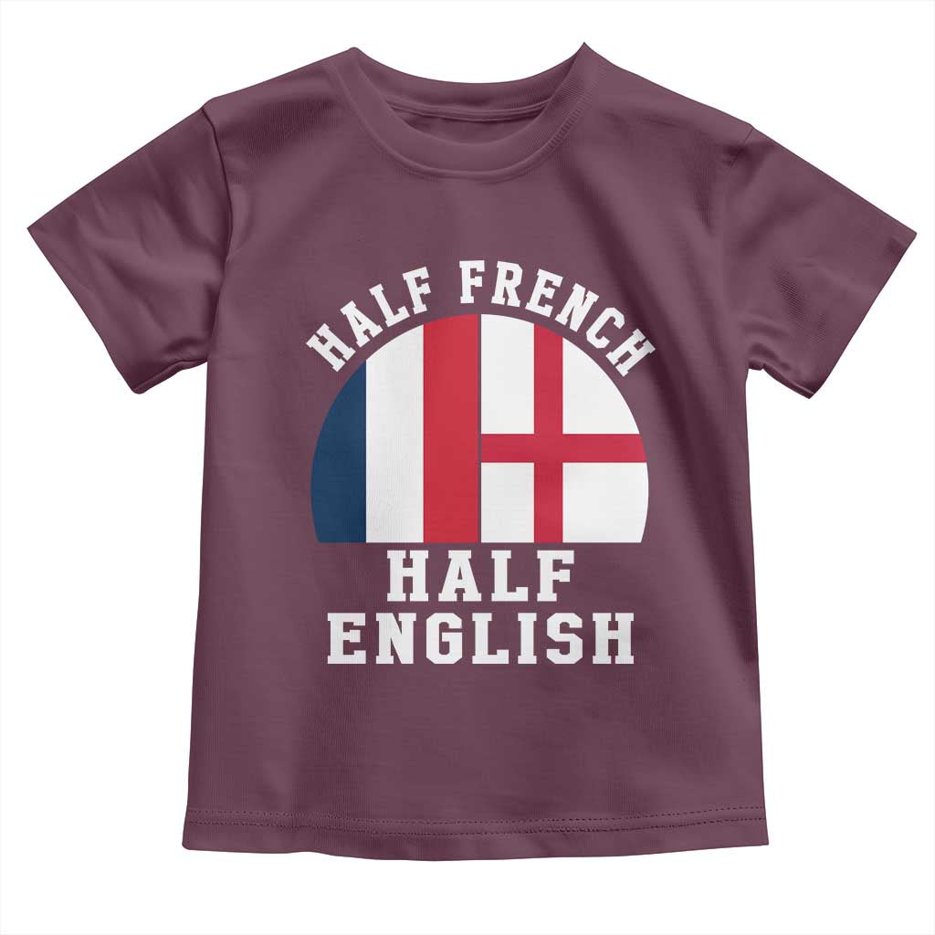 Half French Half English Split Flag Graphic Toddler T Shirt Patriotic Anglo England France Dual Heritage DNA Ancestry TS02 Maroon Print Your Wear