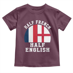 Half French Half English Split Flag Graphic Toddler T Shirt Patriotic Anglo England France Dual Heritage DNA Ancestry TS02 Maroon Print Your Wear