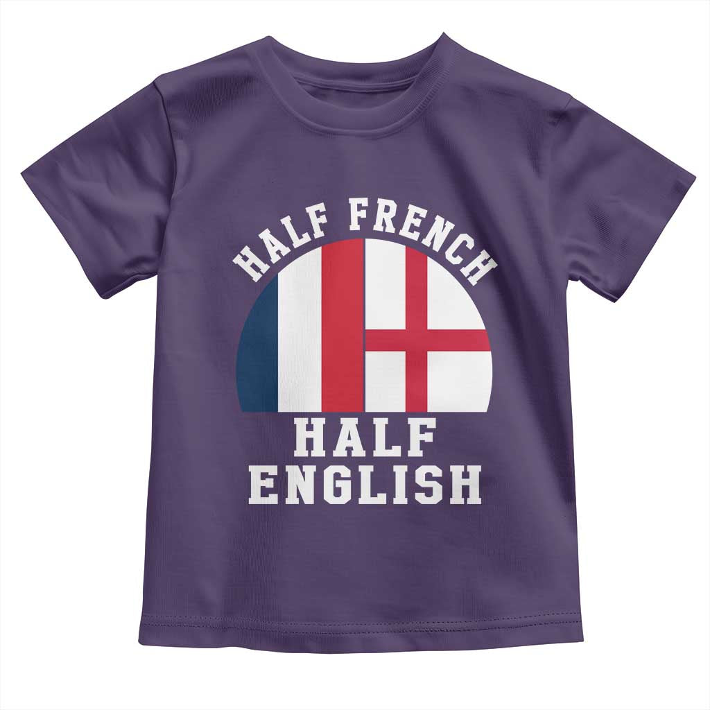 Half French Half English Split Flag Graphic Toddler T Shirt Patriotic Anglo England France Dual Heritage DNA Ancestry TS02 Purple Print Your Wear