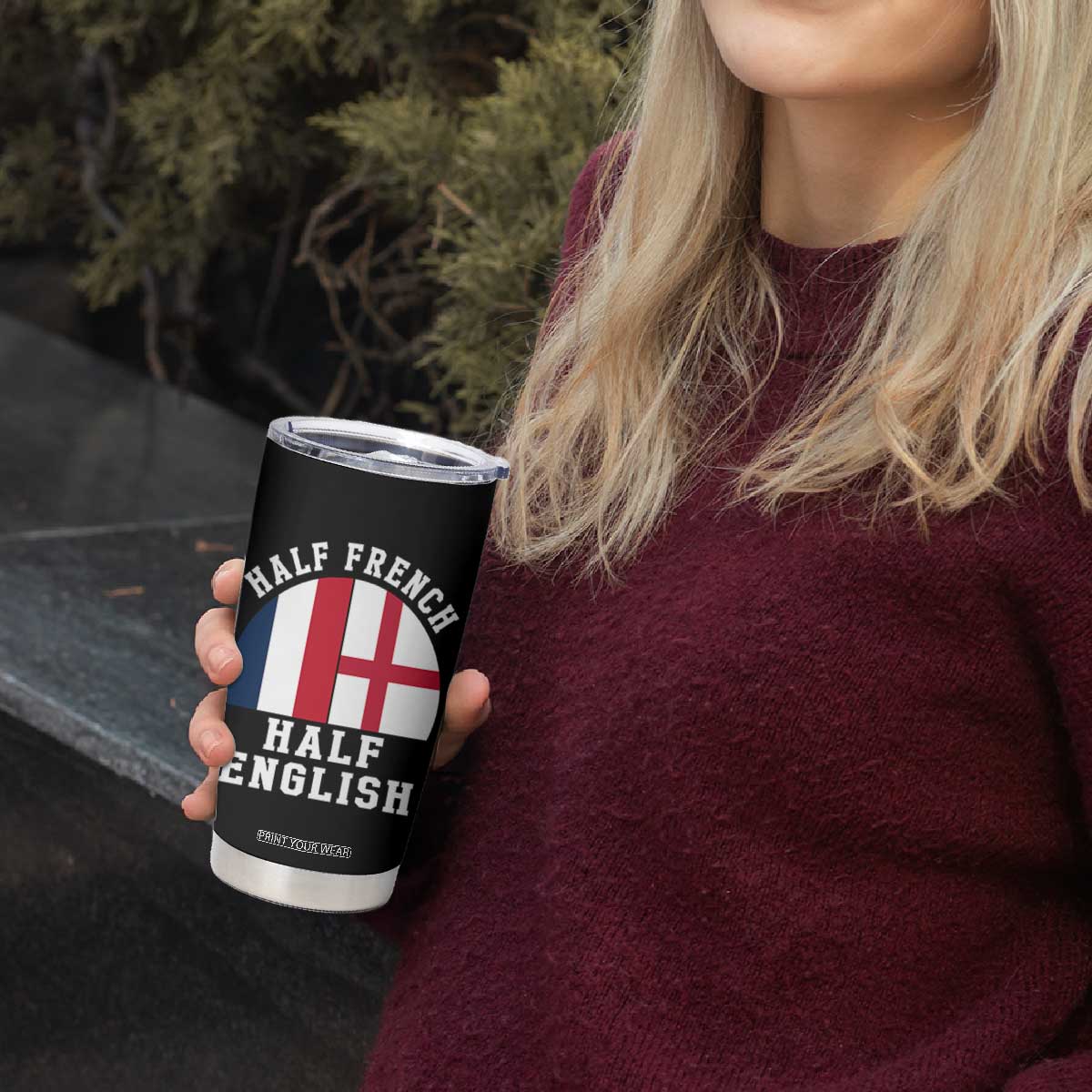 Half French Half English Split Flag Graphic Tumbler Cup Patriotic Anglo England France Dual Heritage DNA Ancestry TS02 Print Your Wear
