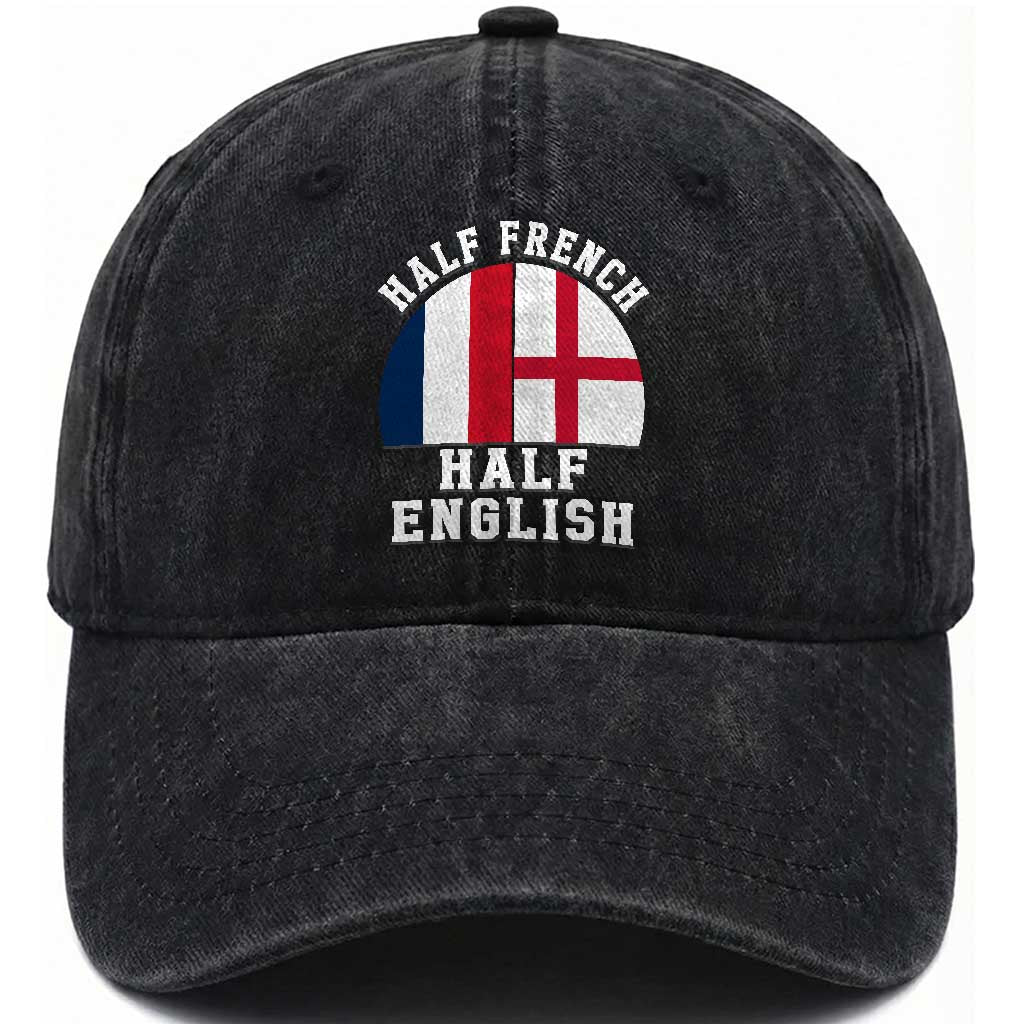 Half French Half English Split Flag Graphic Washed Cotton Baseball Cap Patriotic Anglo England France Dual Heritage DNA Ancestry TS02 Print Your Wear