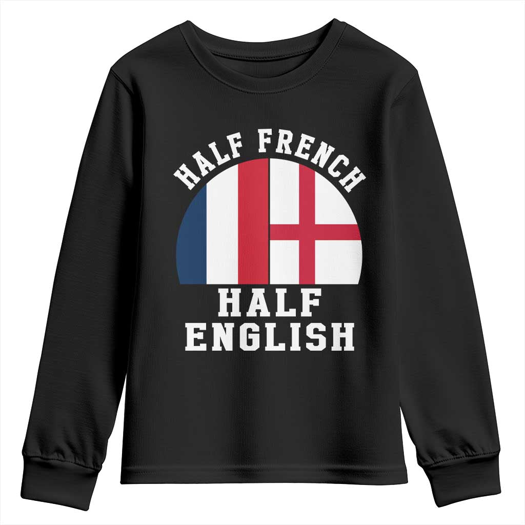 Half French Half English Split Flag Graphic Youth Sweatshirt Patriotic Anglo England France Dual Heritage DNA Ancestry
