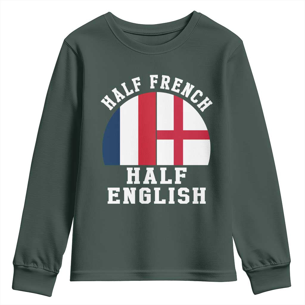 Half French Half English Split Flag Graphic Youth Sweatshirt Patriotic Anglo England France Dual Heritage DNA Ancestry