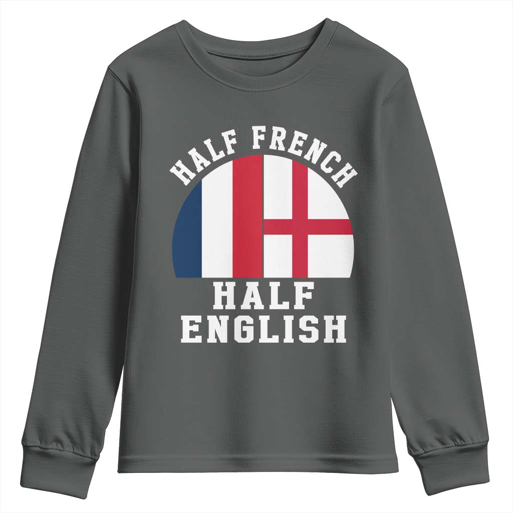 Half French Half English Split Flag Graphic Youth Sweatshirt Patriotic Anglo England France Dual Heritage DNA Ancestry