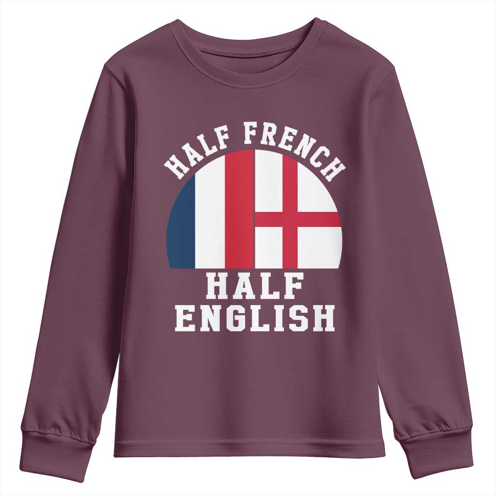 Half French Half English Split Flag Graphic Youth Sweatshirt Patriotic Anglo England France Dual Heritage DNA Ancestry