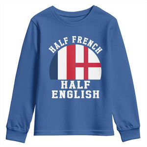 Half French Half English Split Flag Graphic Youth Sweatshirt Patriotic Anglo England France Dual Heritage DNA Ancestry