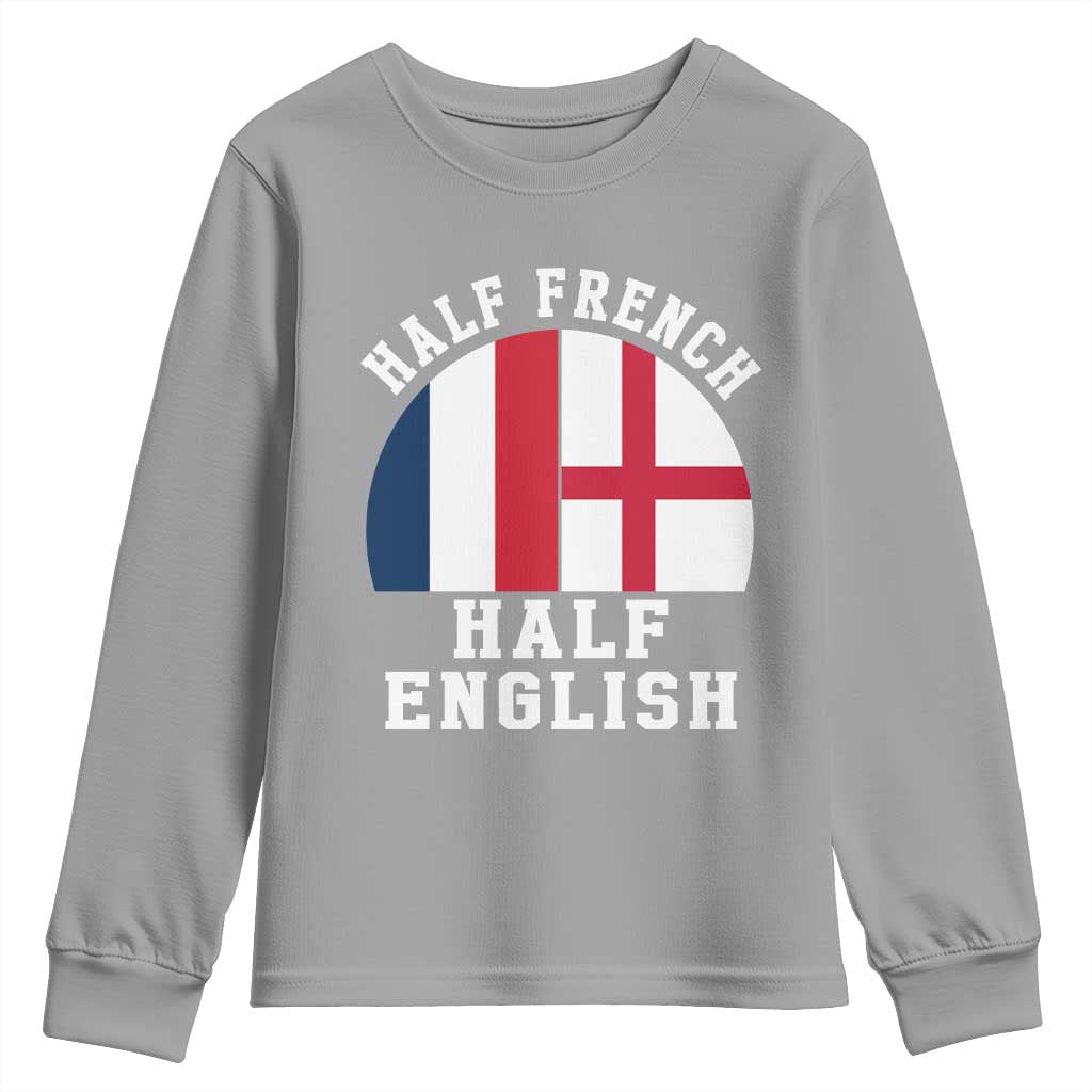 Half French Half English Split Flag Graphic Youth Sweatshirt Patriotic Anglo England France Dual Heritage DNA Ancestry