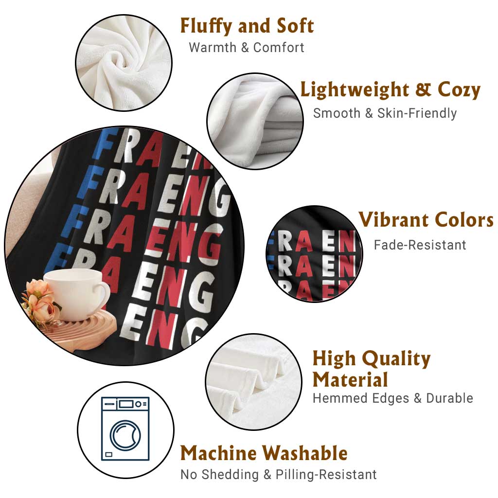 FRA ENG France England Flag Graphic Throw Blanket French English Typographic Dual Heritage Pride Match Day TS02 Print Your Wear
