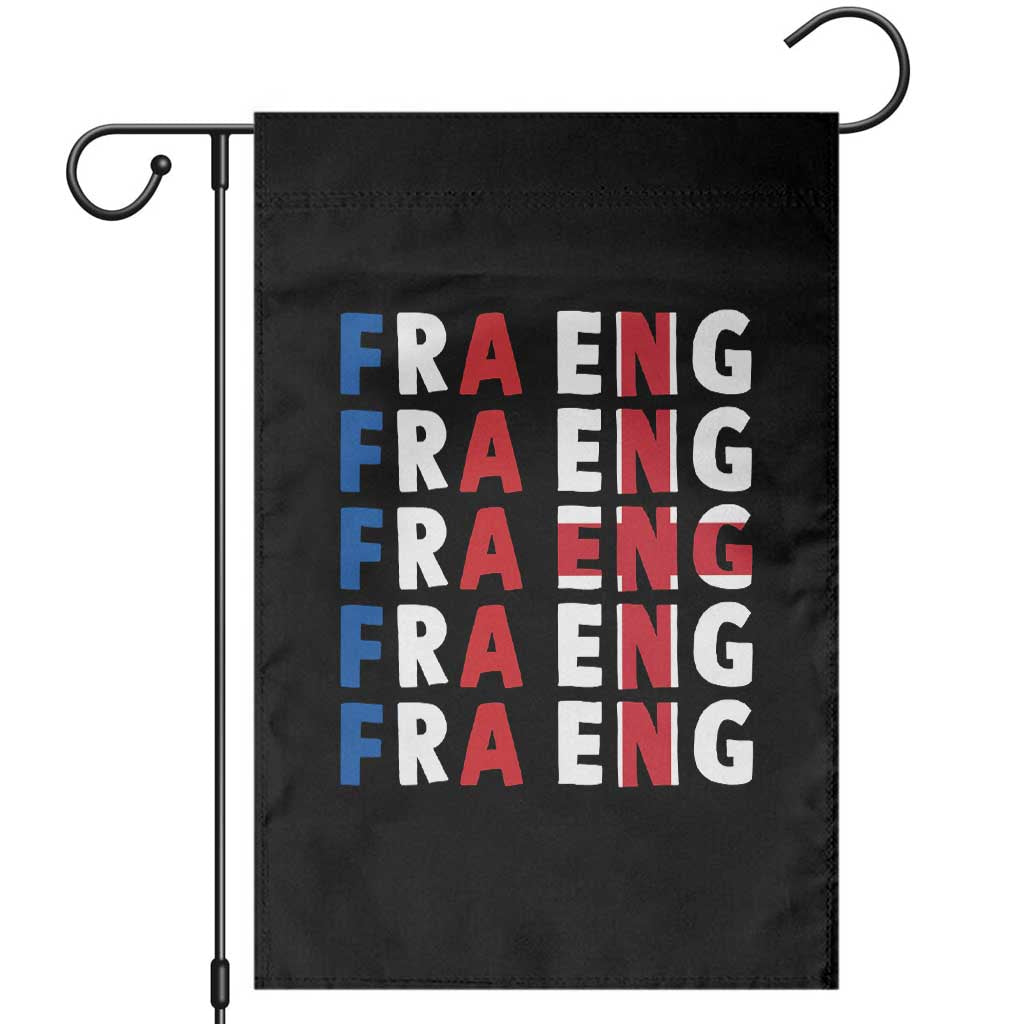 FRA ENG France England Flag Graphic Garden Flag French English Typographic Dual Heritage Pride Match Day TS02 Black Print Your Wear