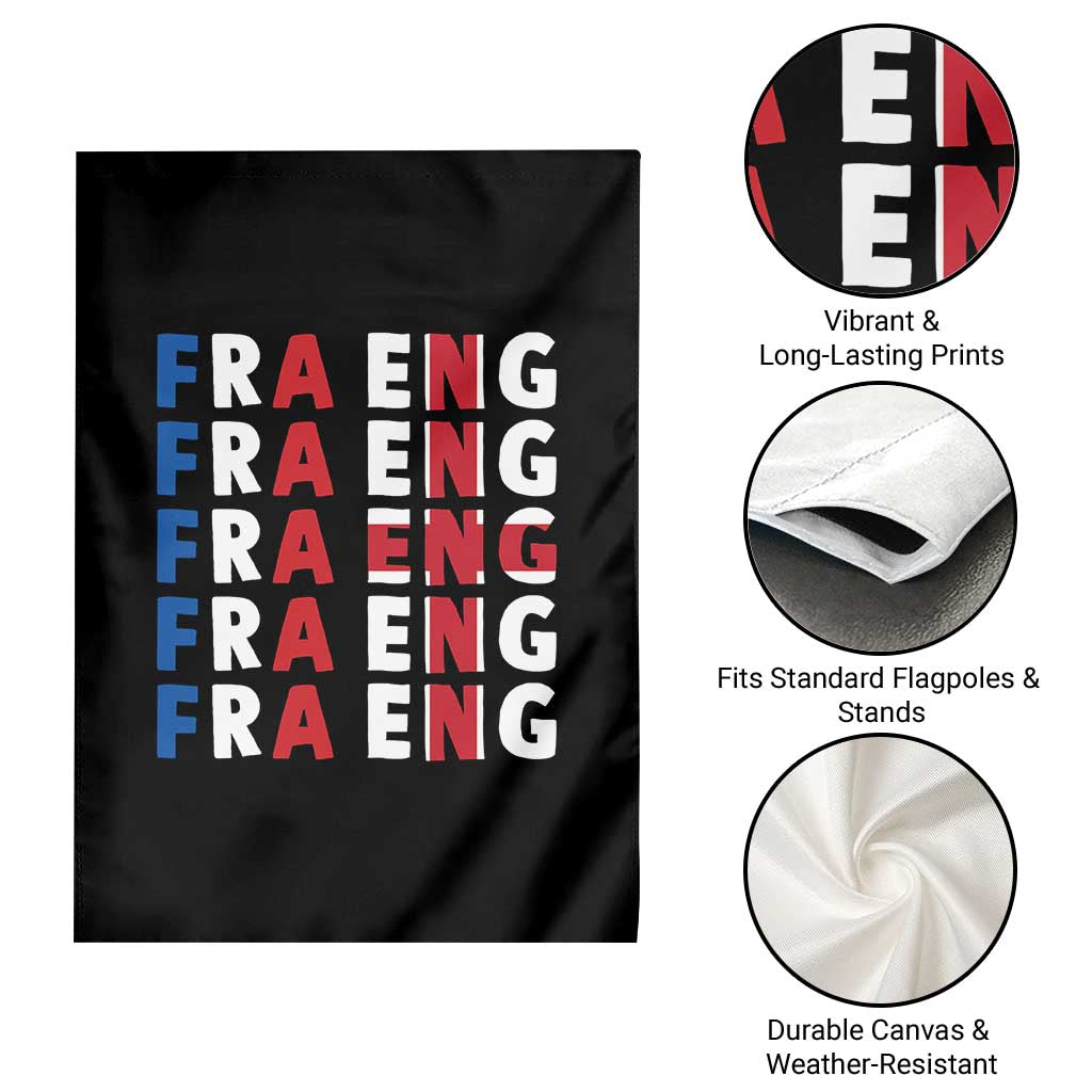 FRA ENG France England Flag Graphic Garden Flag French English Typographic Dual Heritage Pride Match Day TS02 Print Your Wear