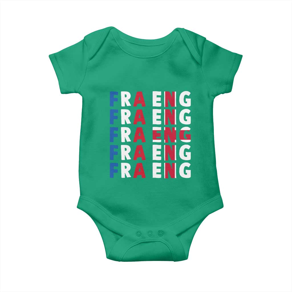 FRA ENG France England Flag Graphic Baby Onesie French English Typographic Dual Heritage Pride Match Day TS02 Irish Green Print Your Wear