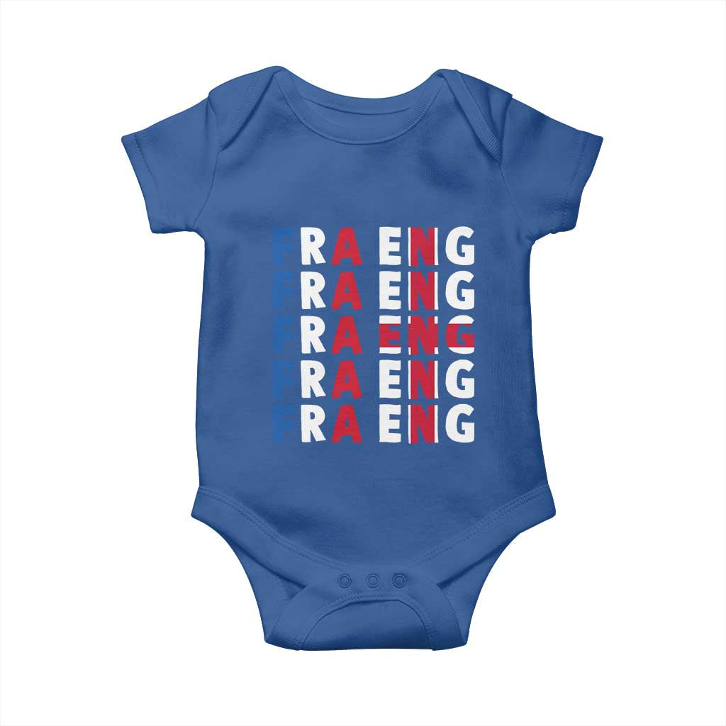 FRA ENG France England Flag Graphic Baby Onesie French English Typographic Dual Heritage Pride Match Day TS02 Royal Blue Print Your Wear