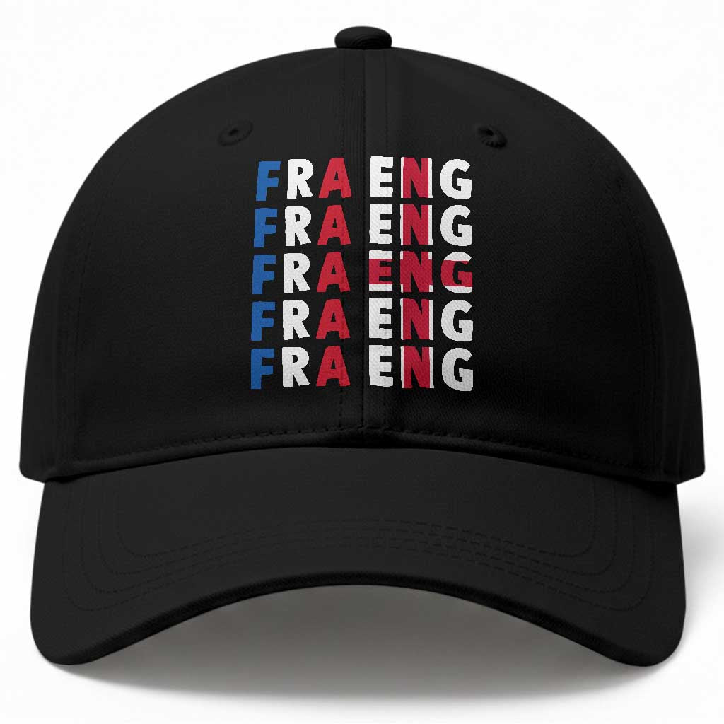 FRA ENG France England Flag Graphic Baseball Cap French English Typographic Dual Heritage Pride Match Day TS02 Print Your Wear