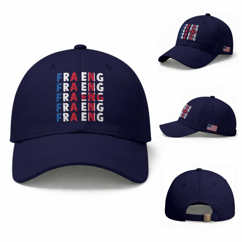 FRA ENG France England Flag Graphic Baseball Cap French English Typographic Dual Heritage Pride Match Day TS02 Baseball Cap Universal Fit Dark Blue Print Your Wear