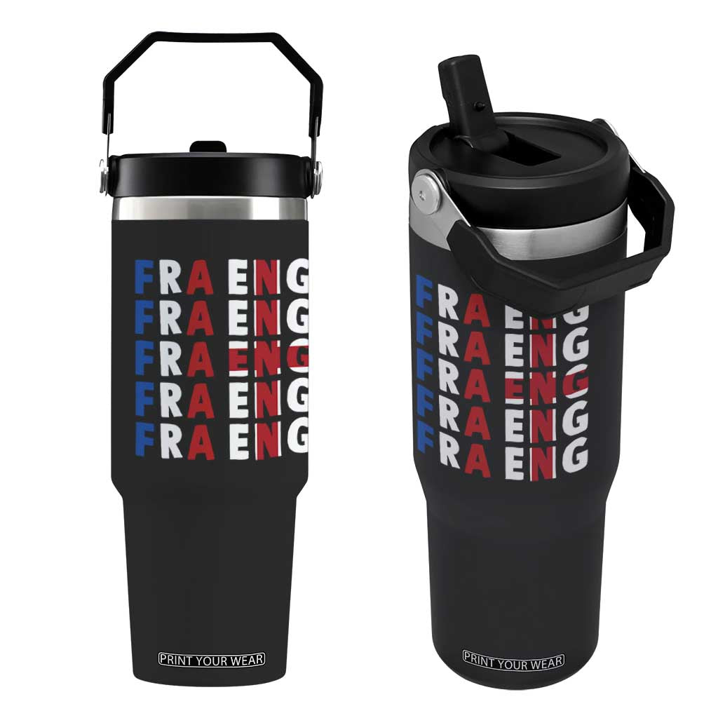 FRA ENG France England Flag Graphic Flip Straw Tumbler French English Typographic Dual Heritage Pride Match Day TS02 One Size: 30 oz Black Print Your Wear