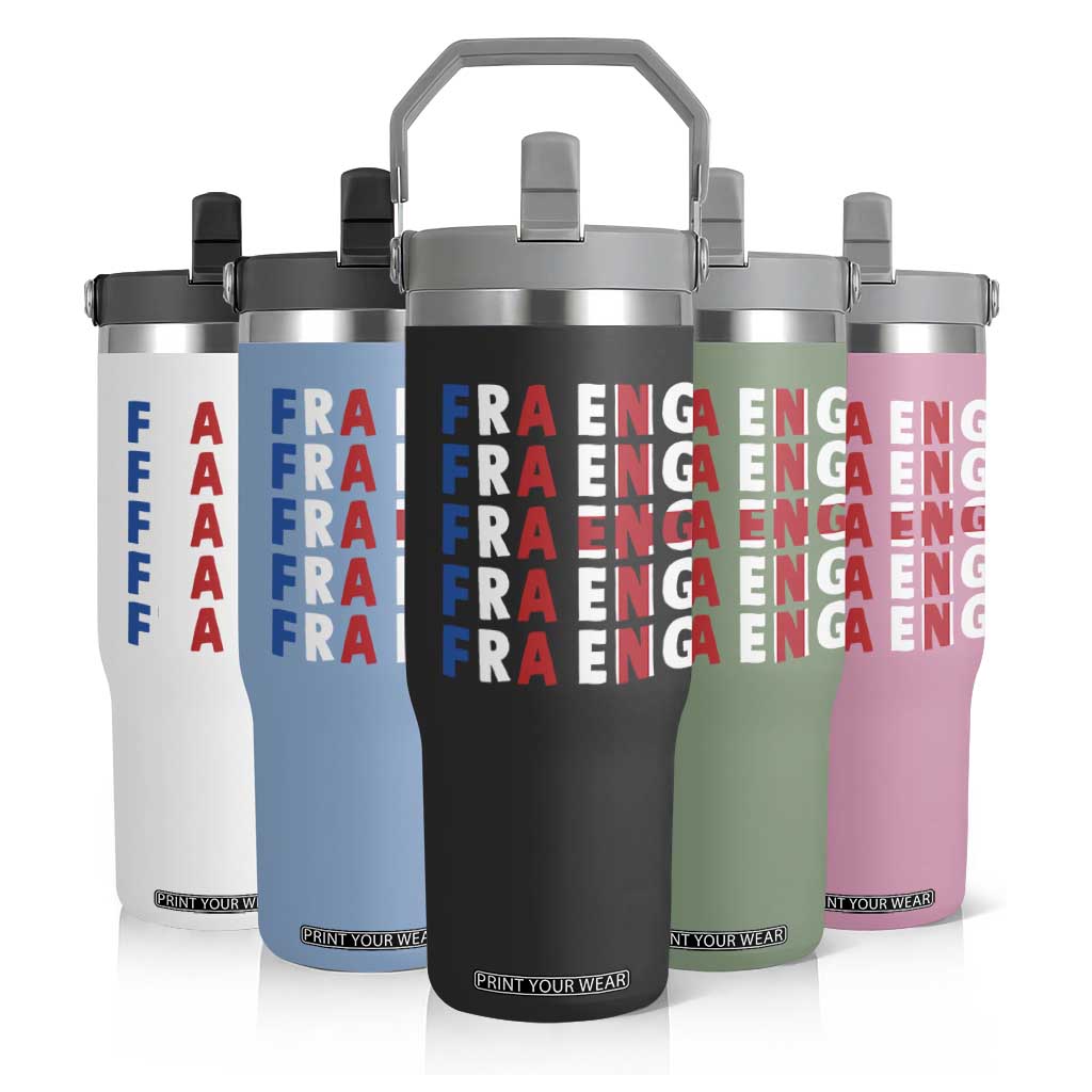 FRA ENG France England Flag Graphic Flip Straw Tumbler French English Typographic Dual Heritage Pride Match Day TS02 Print Your Wear