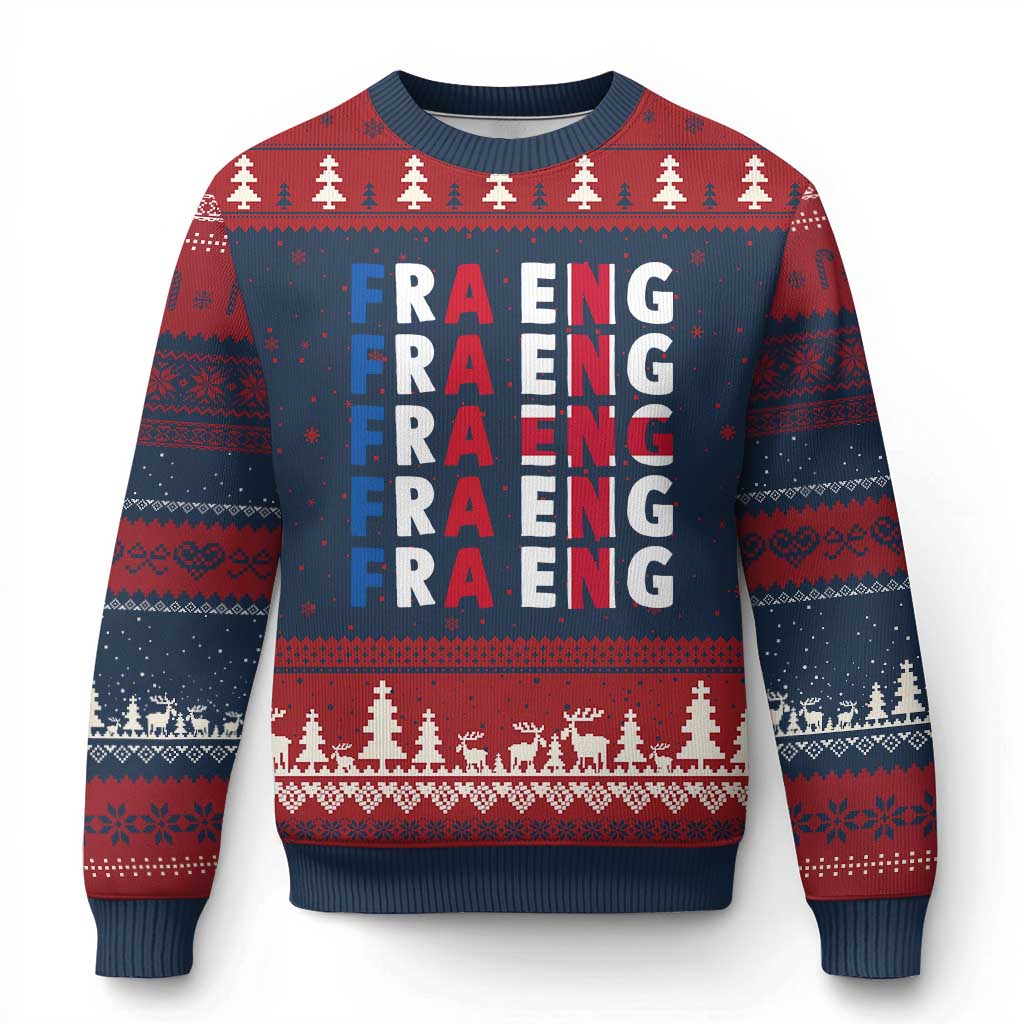 FRA ENG France England Flag Graphic Ugly Christmas Sweater French English Typographic Dual Heritage Pride Match Day TS02 Navy Red Print Your Wear
