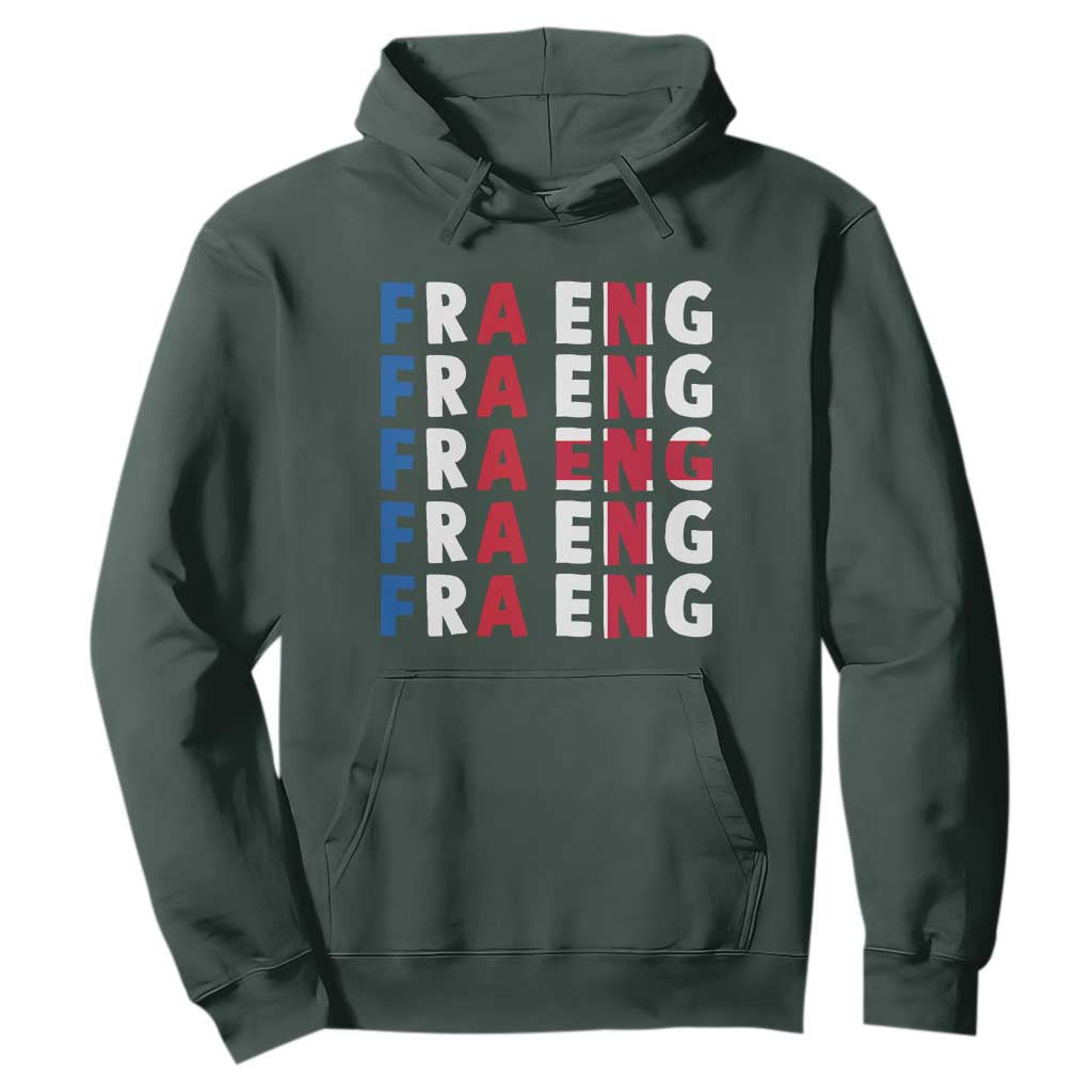 FRA ENG France England Flag Graphic Hoodie French English Typographic Dual Heritage Pride Match Day TS02 Dark Forest Green Print Your Wear