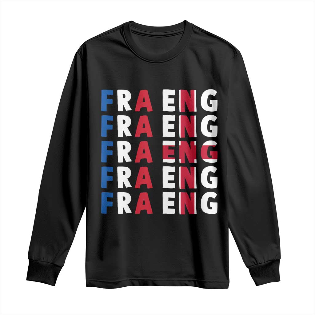 FRA ENG France England Flag Graphic Long Sleeve Shirt French English Typographic Dual Heritage Pride Match Day TS02 Black Print Your Wear