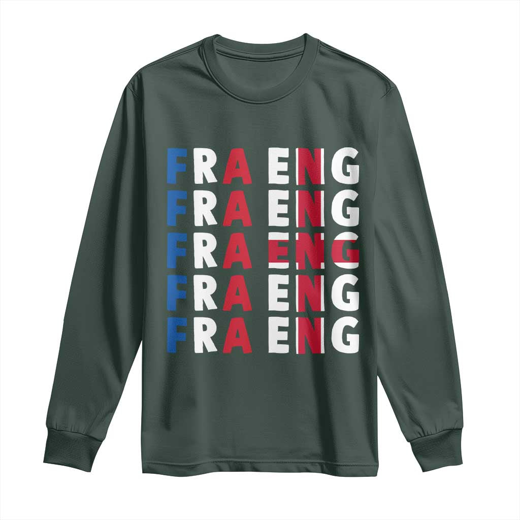 FRA ENG France England Flag Graphic Long Sleeve Shirt French English Typographic Dual Heritage Pride Match Day TS02 Dark Forest Green Print Your Wear