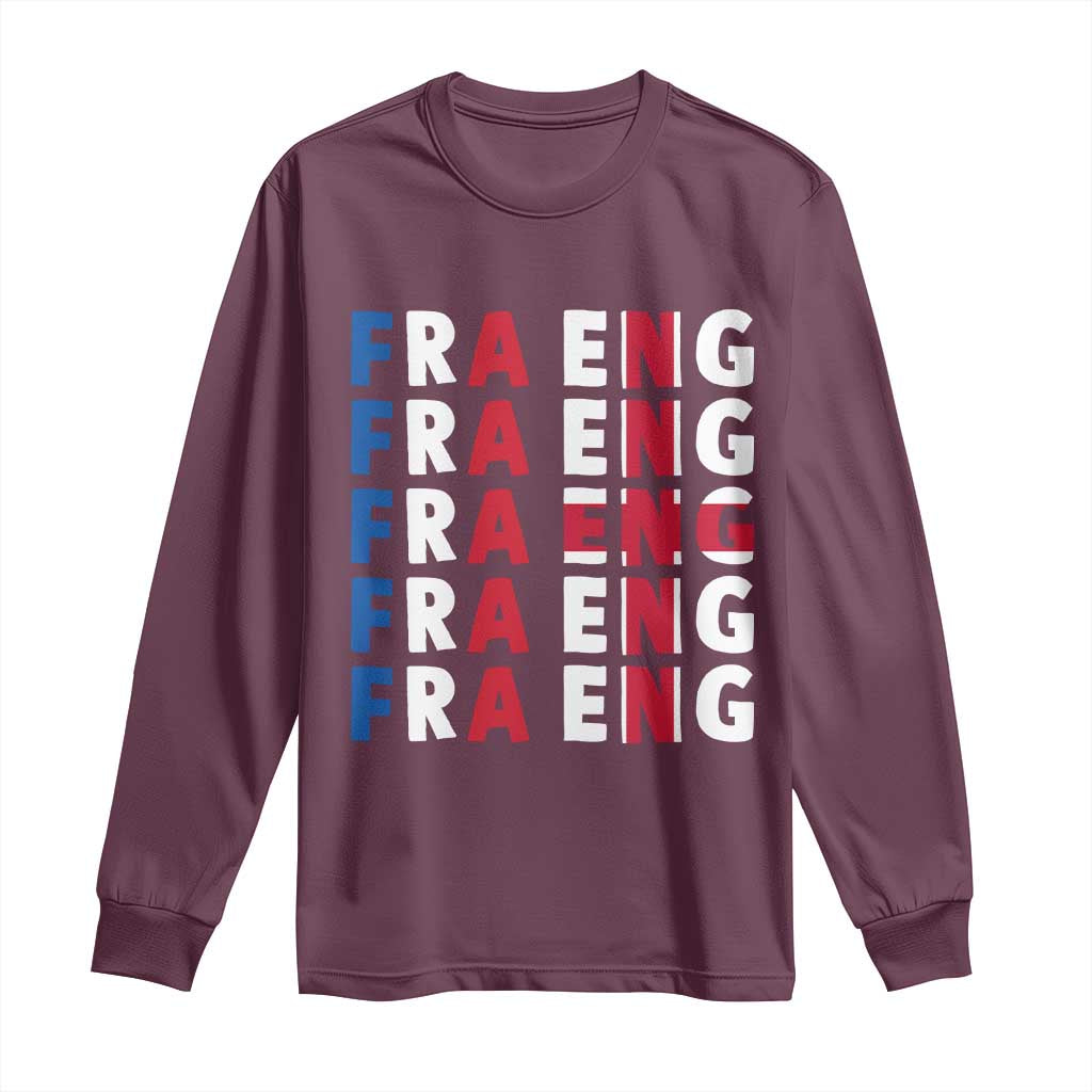 FRA ENG France England Flag Graphic Long Sleeve Shirt French English Typographic Dual Heritage Pride Match Day TS02 Maroon Print Your Wear