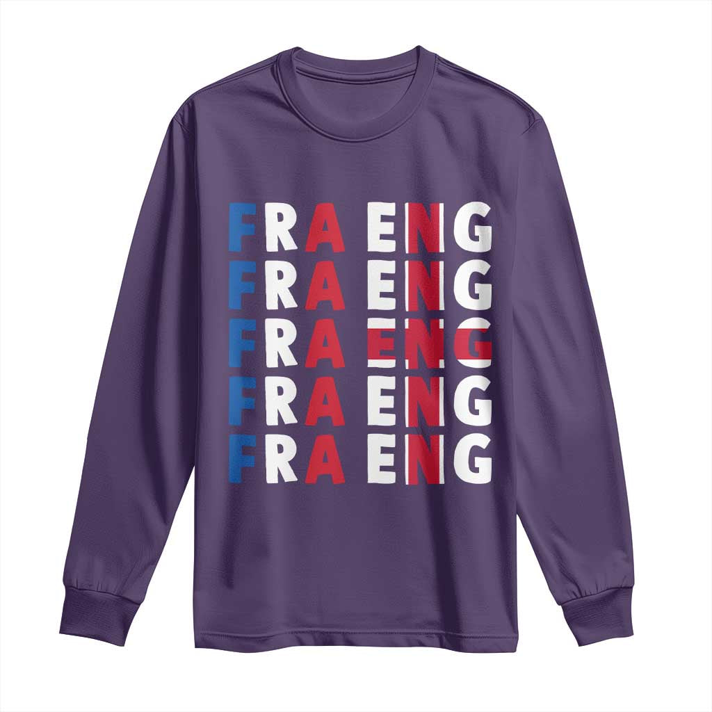 FRA ENG France England Flag Graphic Long Sleeve Shirt French English Typographic Dual Heritage Pride Match Day TS02 Purple Print Your Wear