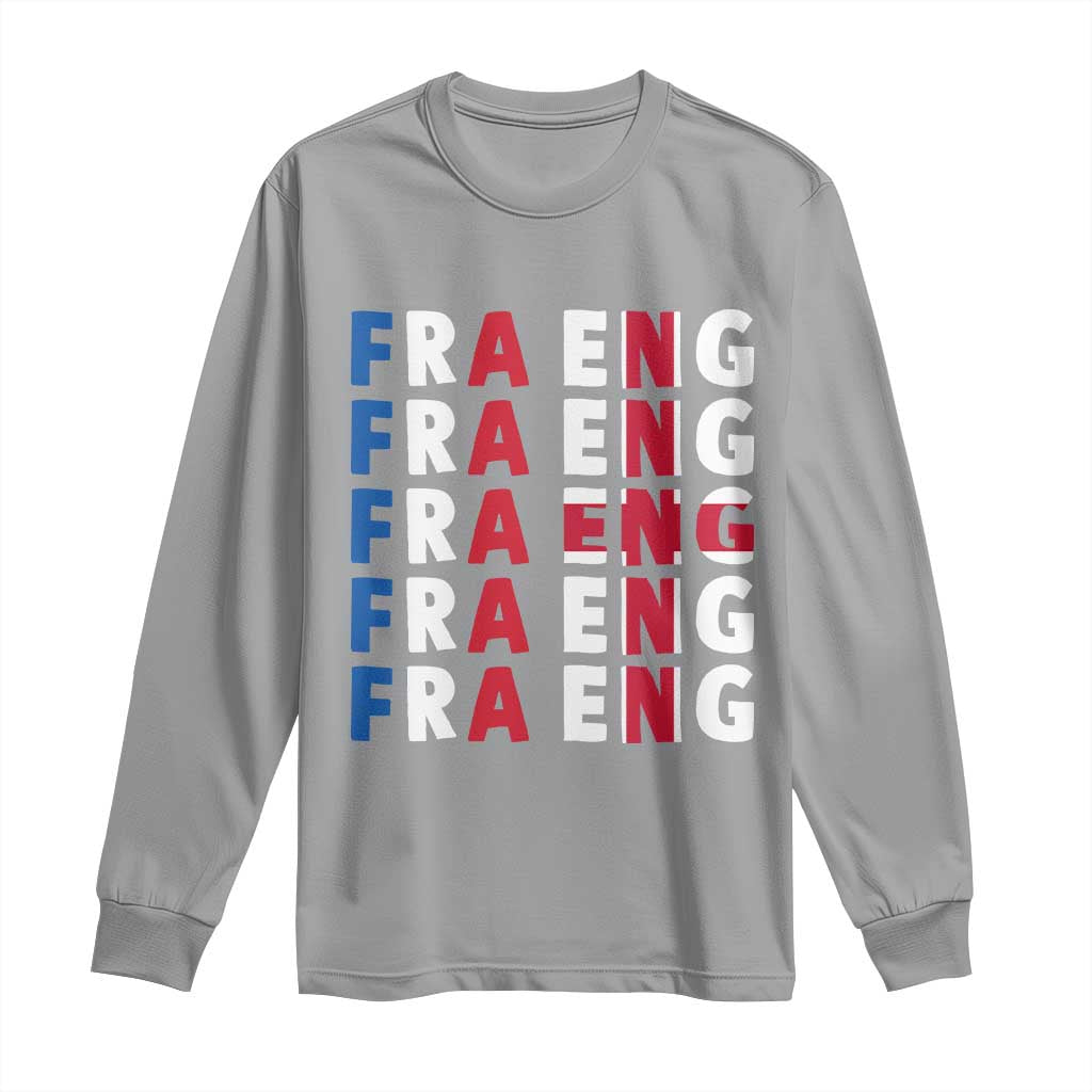 FRA ENG France England Flag Graphic Long Sleeve Shirt French English Typographic Dual Heritage Pride Match Day TS02 Sport Gray Print Your Wear