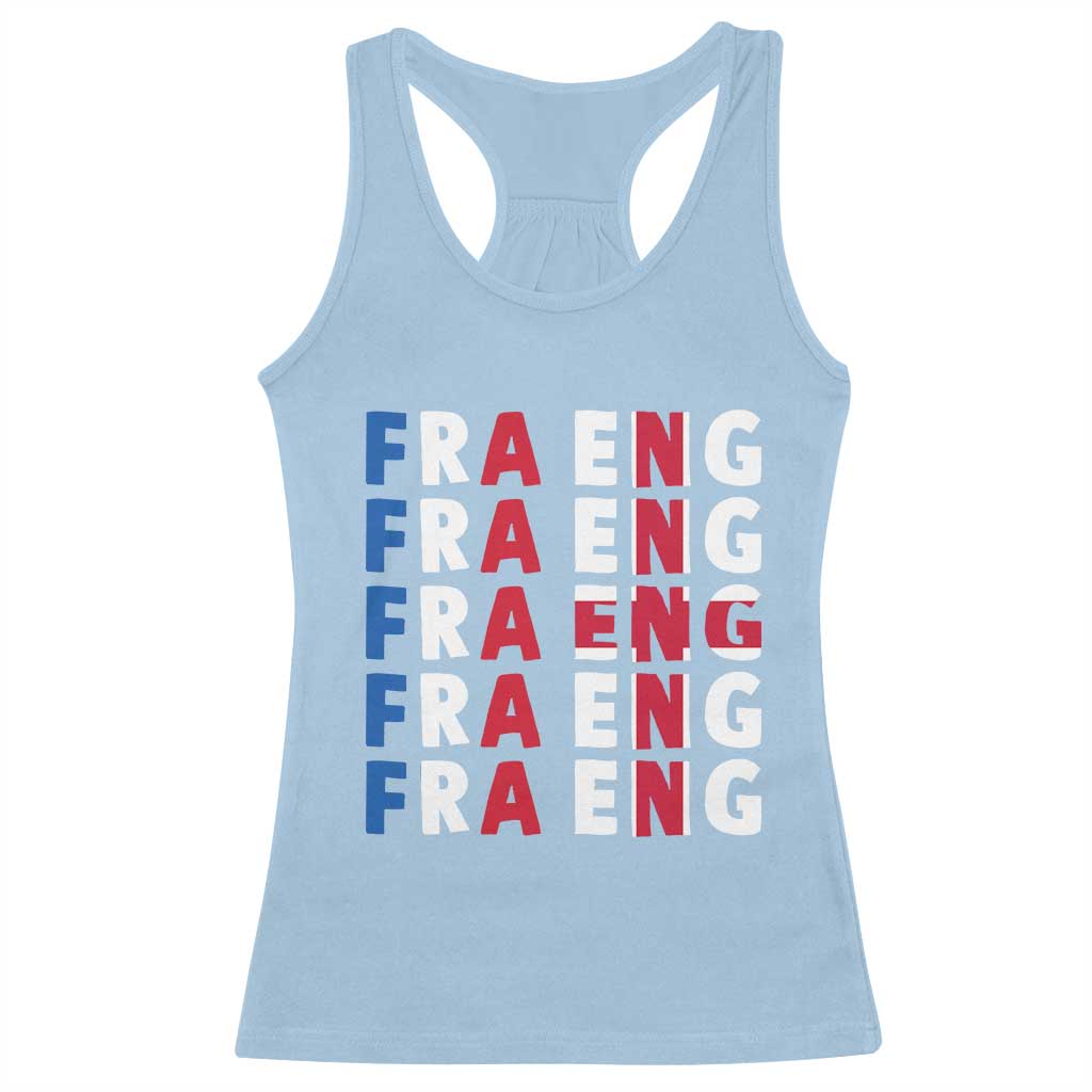 FRA ENG France England Flag Graphic Racerback Tank Top French English Typographic Dual Heritage Pride Match Day TS02 Light Blue Print Your Wear