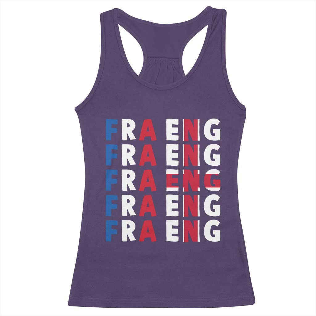 FRA ENG France England Flag Graphic Racerback Tank Top French English Typographic Dual Heritage Pride Match Day TS02 Purple Print Your Wear