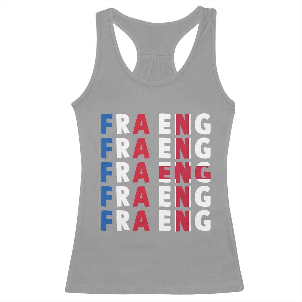 FRA ENG France England Flag Graphic Racerback Tank Top French English Typographic Dual Heritage Pride Match Day TS02 Sport Gray Print Your Wear