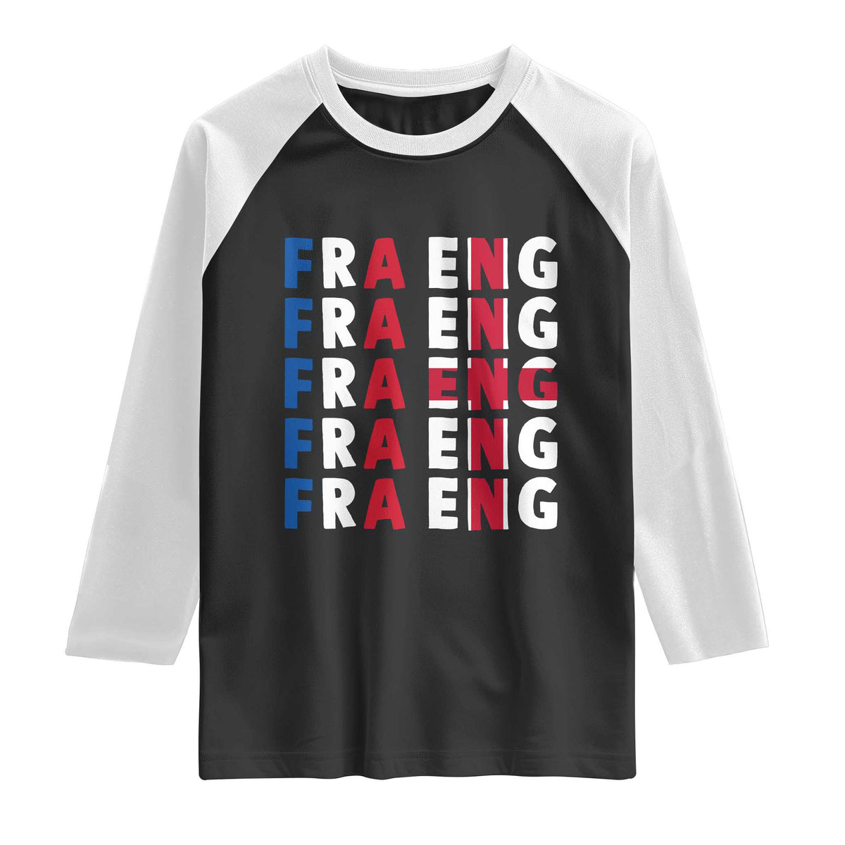 FRA ENG France England Flag Graphic Raglan Shirt French English Typographic Dual Heritage Pride Match Day TS02 Black White Print Your Wear