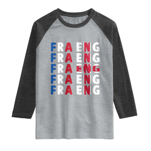 FRA ENG France England Flag Graphic Raglan Shirt French English Typographic Dual Heritage Pride Match Day TS02 Heather Gray Heather Charcoal Print Your Wear