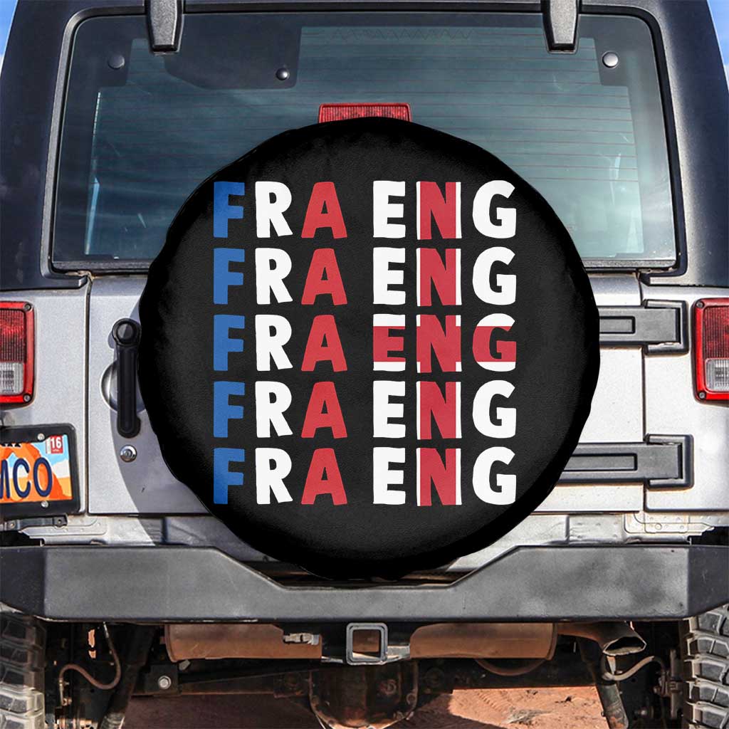 FRA ENG France England Flag Graphic Spare Tire Cover French English Typographic Dual Heritage Pride Match Day TS02 No hole Black Print Your Wear