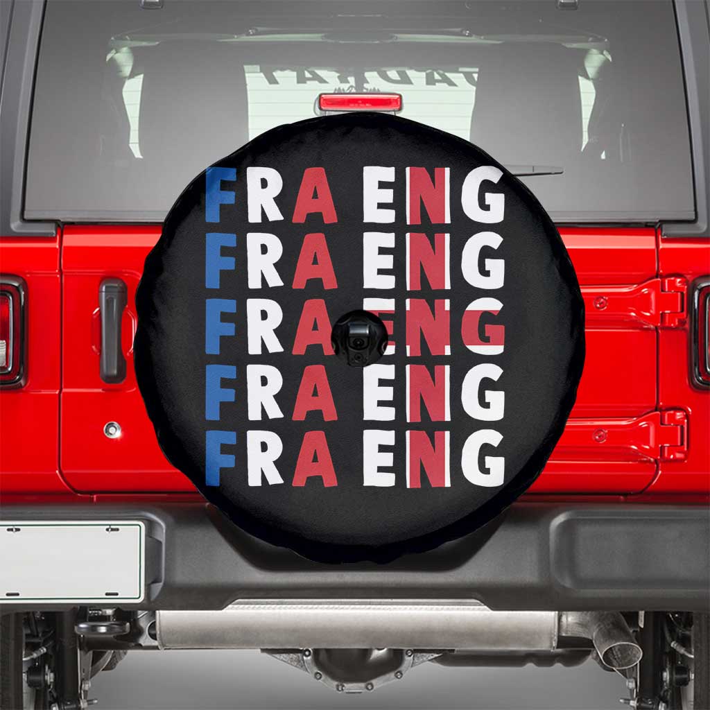 FRA ENG France England Flag Graphic Spare Tire Cover French English Typographic Dual Heritage Pride Match Day TS02 Black Print Your Wear