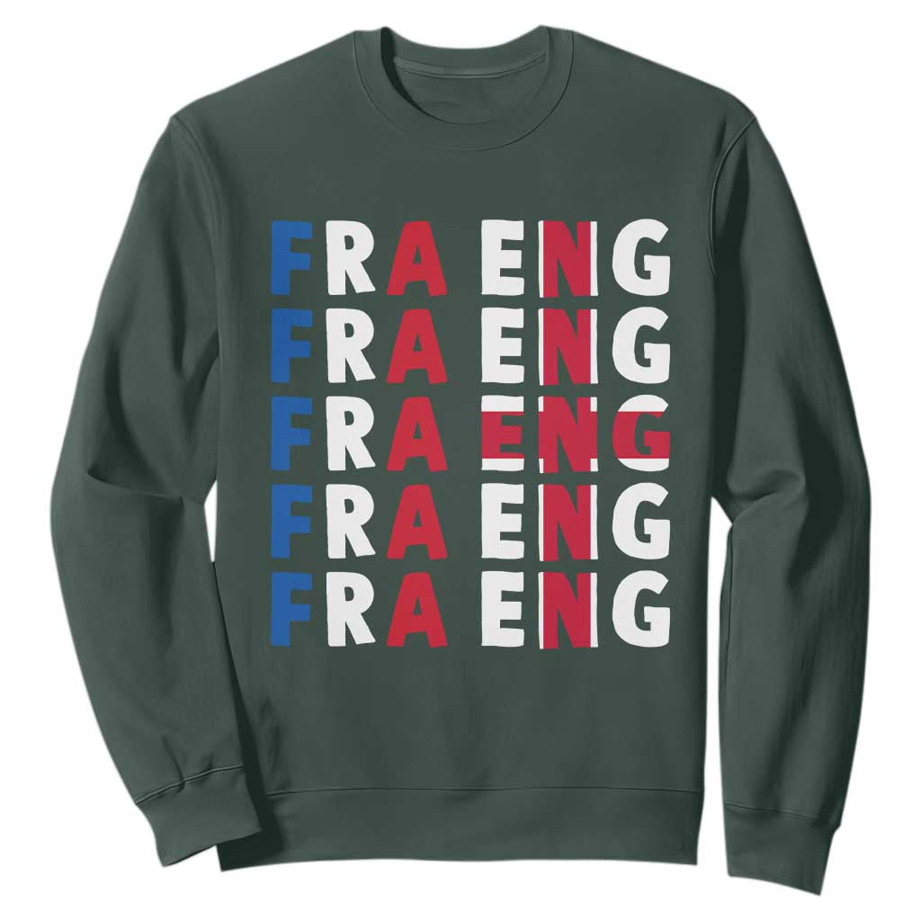 FRA ENG France England Flag Graphic Sweatshirt French English Typographic Dual Heritage Pride Match Day TS02 Dark Forest Green Print Your Wear