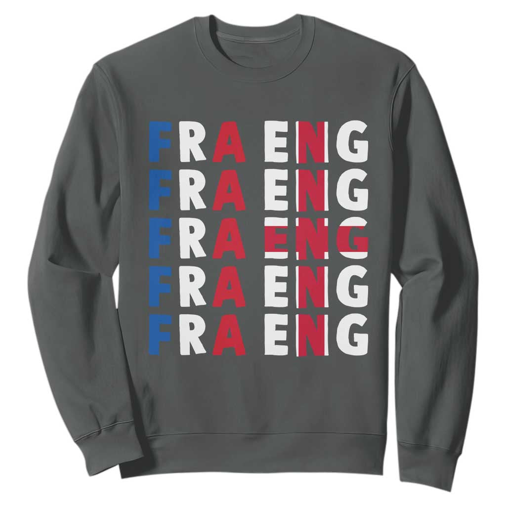 FRA ENG France England Flag Graphic Sweatshirt French English Typographic Dual Heritage Pride Match Day TS02 Dark Heather Print Your Wear
