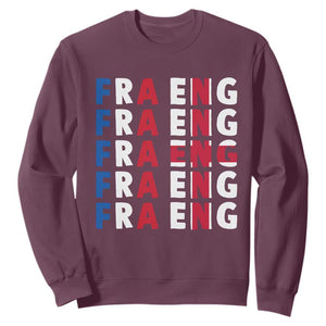 FRA ENG France England Flag Graphic Sweatshirt French English Typographic Dual Heritage Pride Match Day TS02 Maroon Print Your Wear