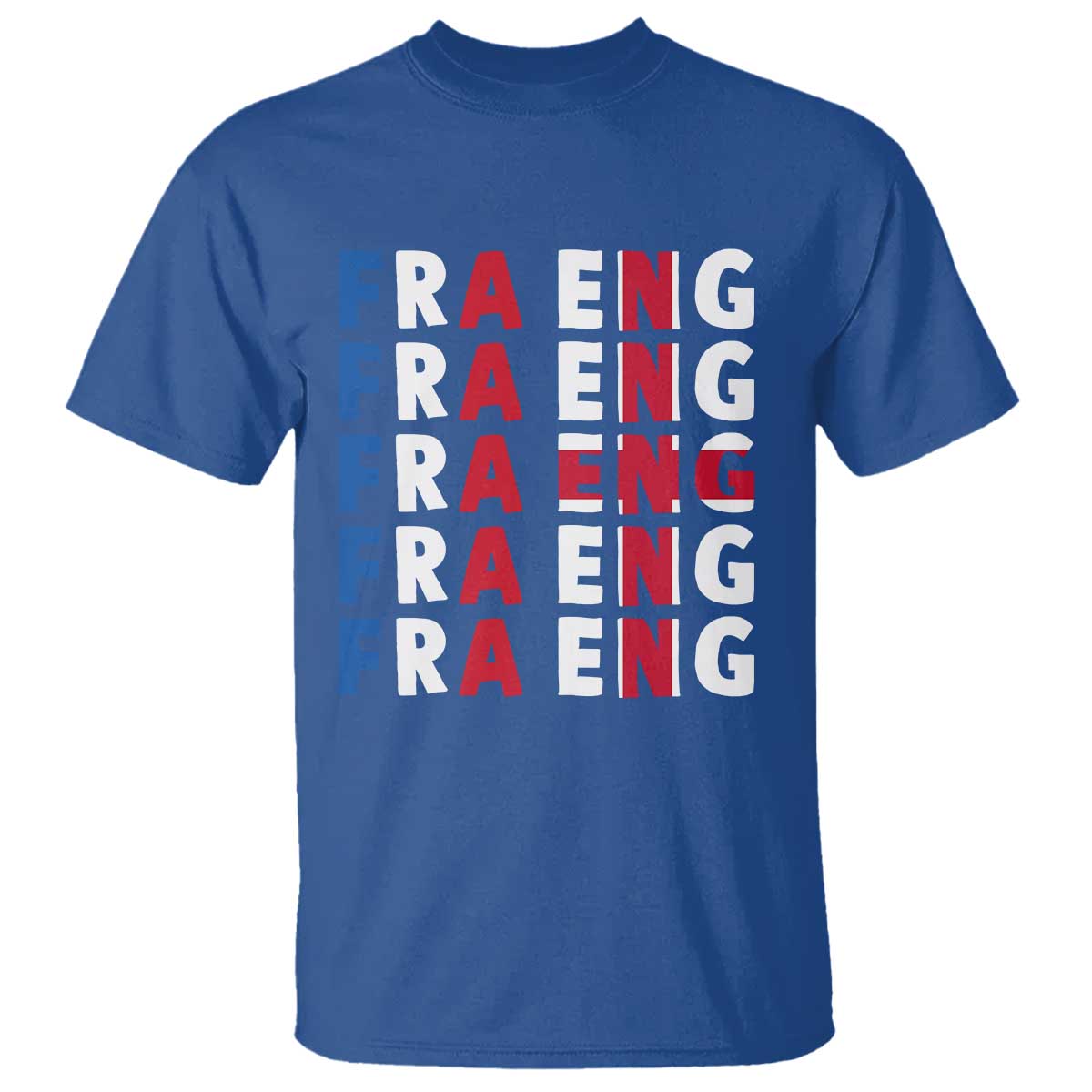 FRA ENG France England Flag Graphic T Shirt French English Typographic Dual Heritage Pride Match Day TS02 Royal Blue Print Your Wear