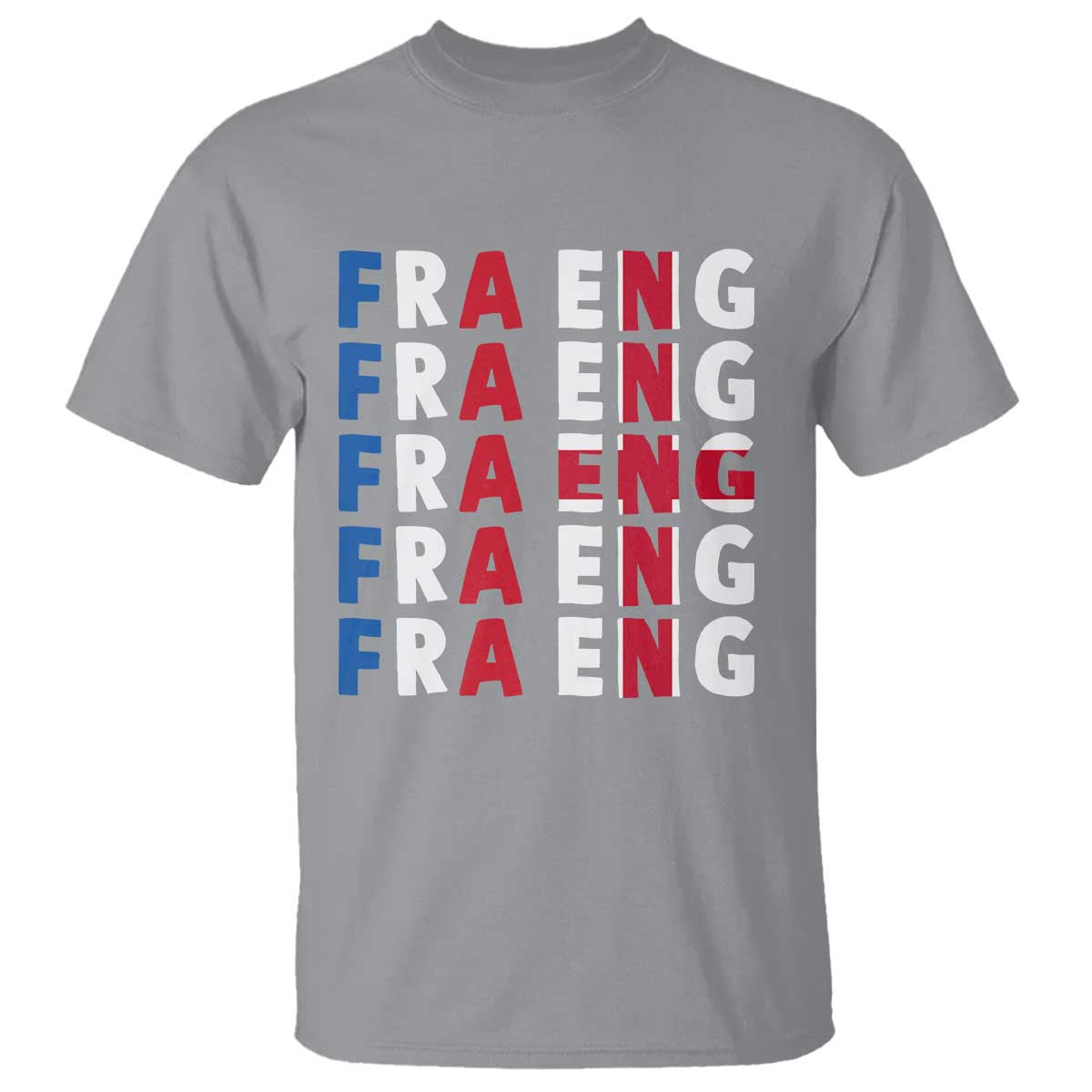 FRA ENG France England Flag Graphic T Shirt French English Typographic Dual Heritage Pride Match Day TS02 Sport Gray Print Your Wear