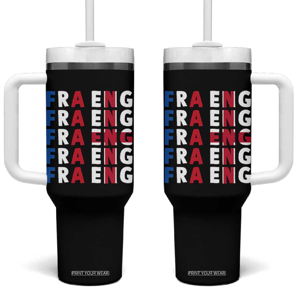 FRA ENG France England Flag Graphic Tumbler With Handle French English Typographic Dual Heritage Pride Match Day TS02 One Size: 40 oz Black Print Your Wear