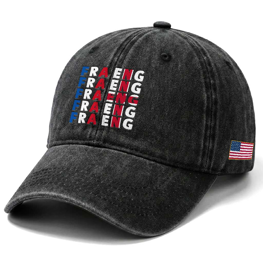 FRA ENG France England Flag Graphic Washed Cotton Baseball Cap French English Typographic Dual Heritage Pride Match Day TS02 Print Your Wear